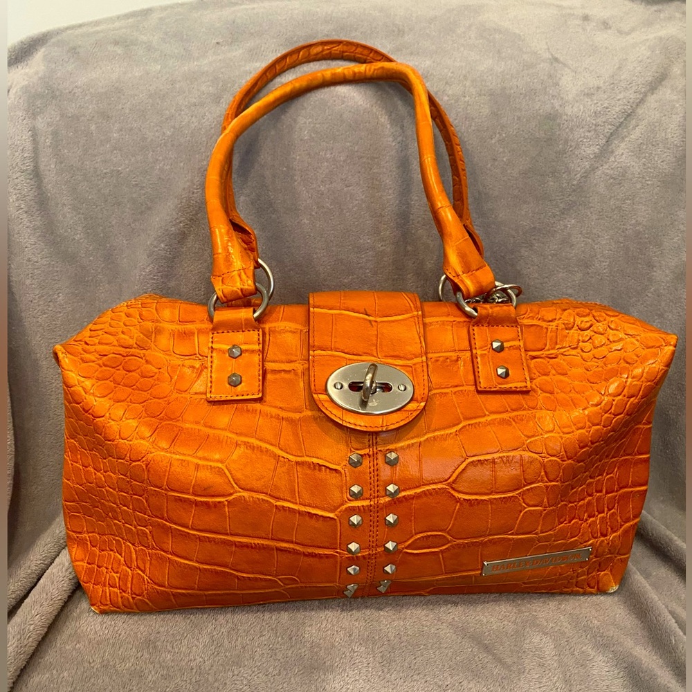 Harley Davidson Burnt Orange Croc Bag Genuine Leather